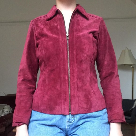 3/$50 - Liz Claiborne Burgundy Red Suede Jacket - Picture 2 of 4